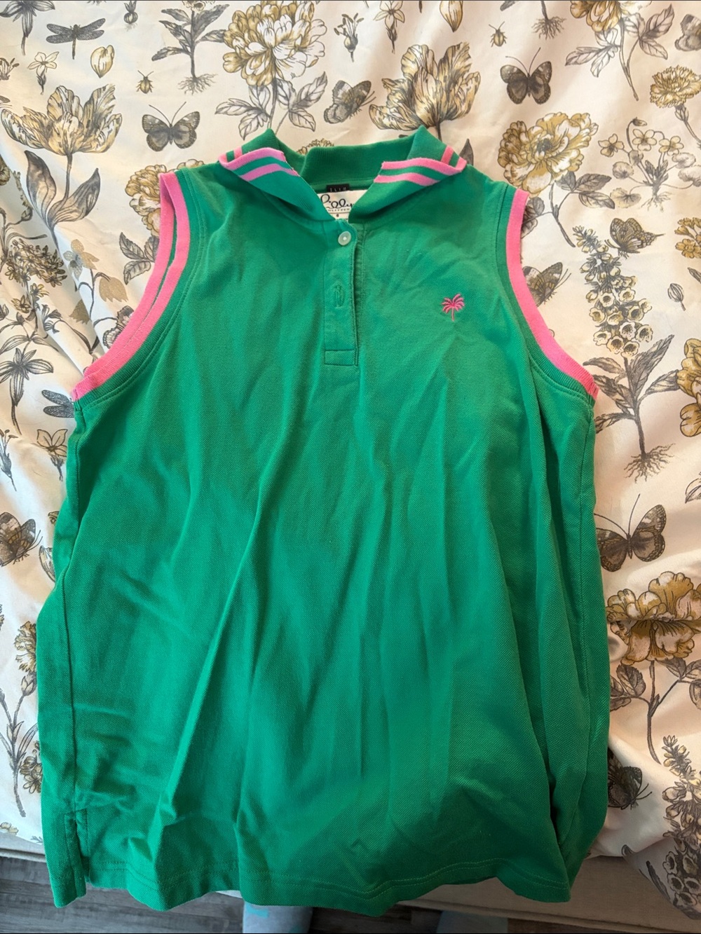 Lily Pulitzer golf Sleeveless Polo Top in Green with Pink Trim